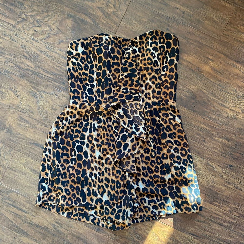 Express Leopard Print Strapless Dress